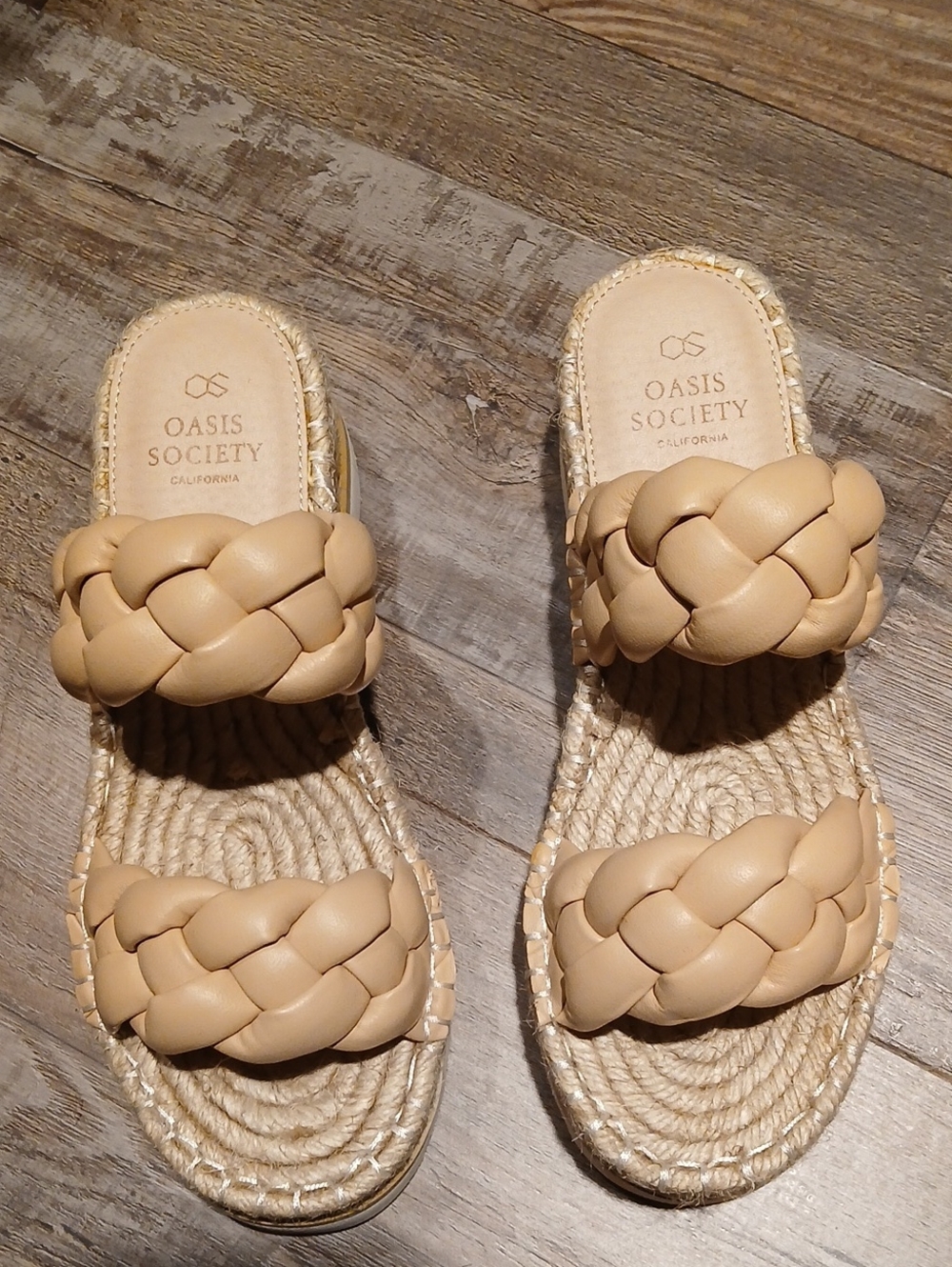 Oasis Society Braided Double-Strap Slide Sandal in Tan